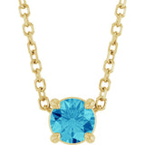 14K Gold Round Natural Blue Zircon Solitaire Slide Necklace or Pendant - Yellow Gold