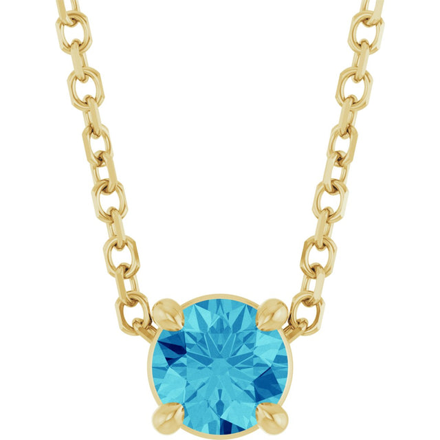 14K Gold Round Natural Blue Zircon Solitaire Slide Necklace or Pendant - Yellow Gold