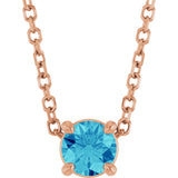 14K Gold Round Natural Blue Zircon Solitaire Slide Necklace or Pendant - Rose Gold