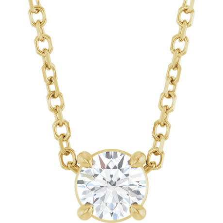 14K Gold Round Natural White Sapphire Solitaire Slide Necklace or Pendant - Yellow Gold