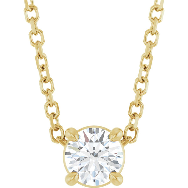 14K Gold Round Natural White Sapphire Solitaire Slide Necklace or Pendant - Yellow Gold