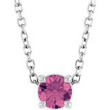 Platinum Round Natural Pink Tourmaline Solitaire Slide Necklace or Pendant