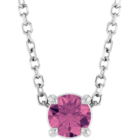 Platinum Round Natural Pink Tourmaline Solitaire Slide Necklace or Pendant