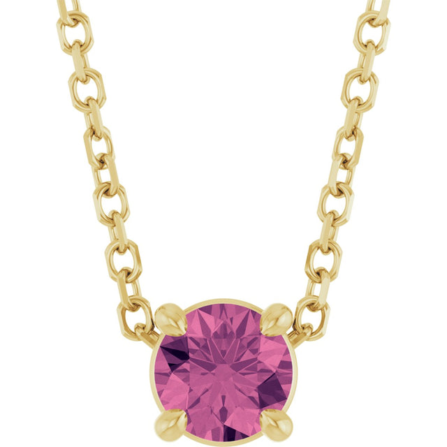 14K Gold Round Natural Pink Tourmaline Solitaire Slide Necklace or Pendant - Yellow Gold