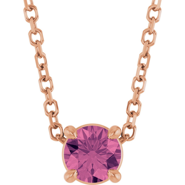 14K Gold Round Natural Pink Tourmaline Solitaire Slide Necklace or Pendant - Rose Gold