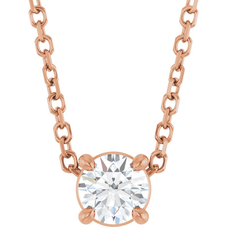 14K Gold Round Natural White Sapphire Solitaire Slide Necklace or Pendant - Rose Gold