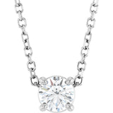 14K Gold Round Natural White Sapphire Solitaire Slide Necklace or Pendant - White Gold