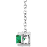 14K Gold Round Natural Emerald Solitaire Slide Necklace or Pendant - White Gold - view 3