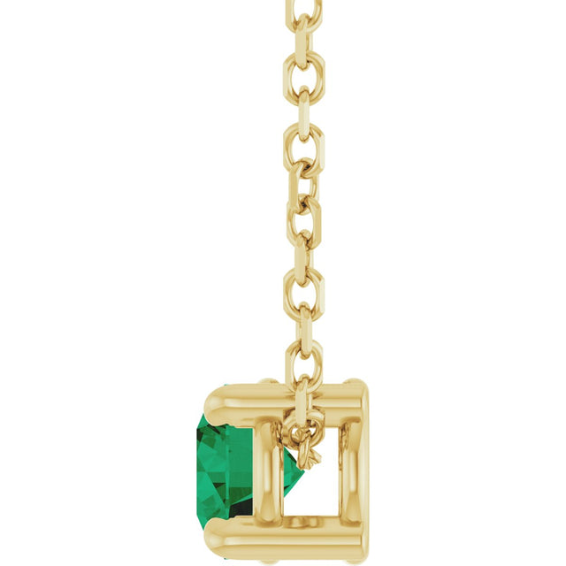14K Gold Round Natural Emerald Solitaire Slide Necklace or Pendant - Yellow Gold - view 3