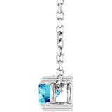 14K Gold Round Natural Blue Zircon Solitaire Slide Necklace or Pendant - White Gold - view 3
