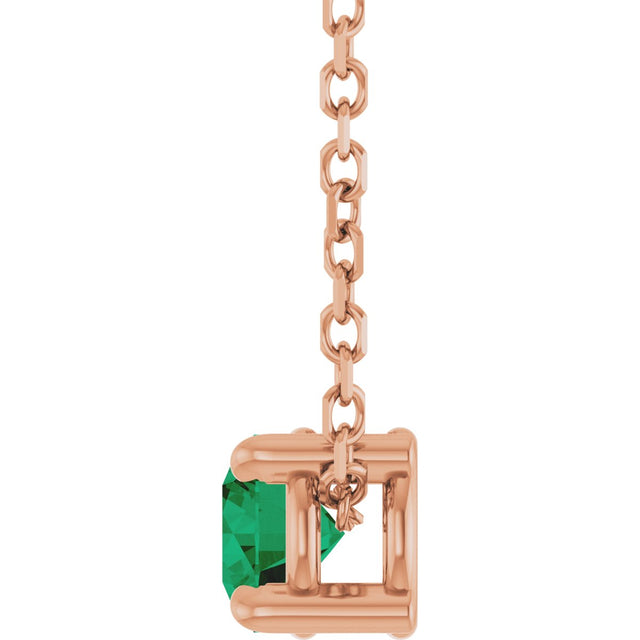 14K Gold Round Natural Emerald Solitaire Slide Necklace or Pendant - Rose Gold - view 3