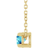 14K Gold Round Natural Blue Zircon Solitaire Slide Necklace or Pendant - Yellow Gold - view 3