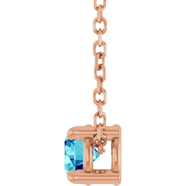 14K Gold Round Natural Blue Zircon Solitaire Slide Necklace or Pendant - Rose Gold - view 3