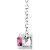 14K Gold Round Natural Pink Tourmaline Solitaire Slide Necklace or Pendant - White Gold - view 3