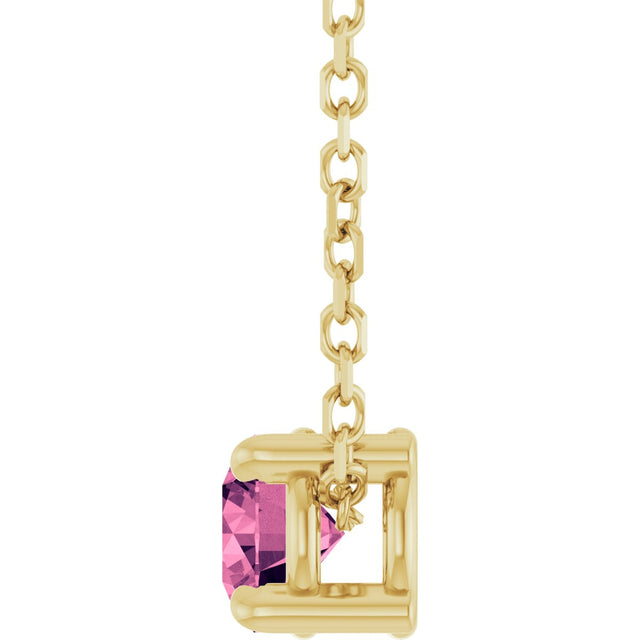 14K Gold Round Natural Pink Tourmaline Solitaire Slide Necklace or Pendant - Yellow Gold - view 3