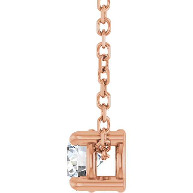 14K Gold Round Natural White Sapphire Solitaire Slide Necklace or Pendant - Rose Gold - view 3