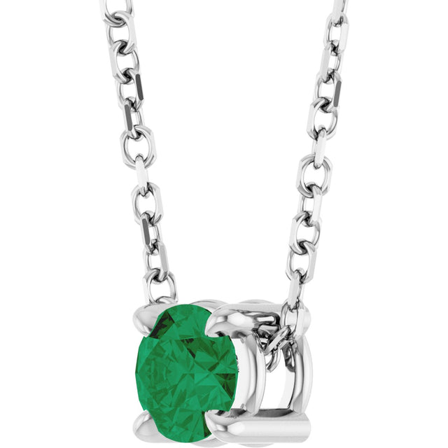 Platinum Round Natural Emerald Solitaire Slide Necklace or Pendant - view 2