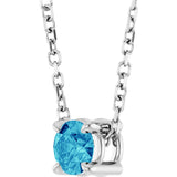 Platinum Round Natural Blue Zircon Solitaire Slide Necklace or Pendant - view 2