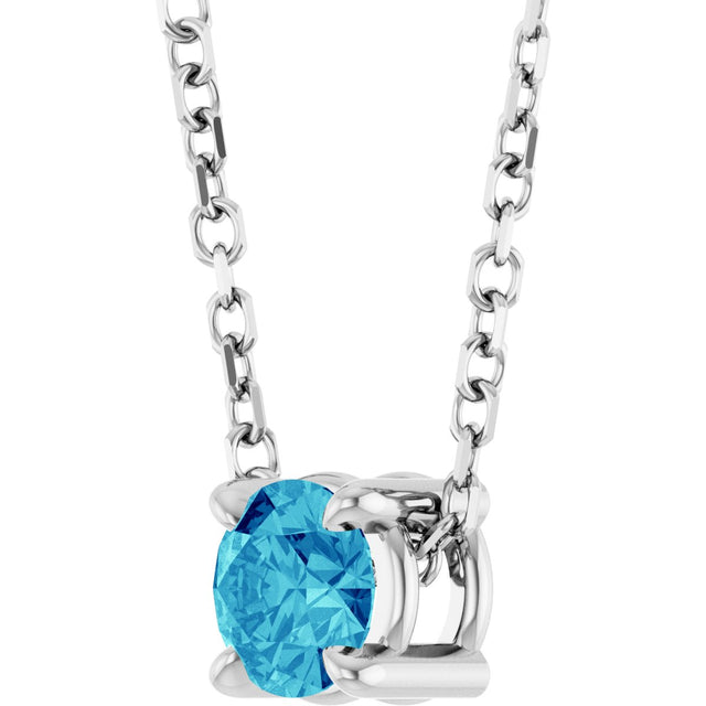 Platinum Round Natural Blue Zircon Solitaire Slide Necklace or Pendant - view 2