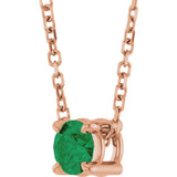 14K Gold Round Natural Emerald Solitaire Slide Necklace or Pendant - Rose Gold - view 2