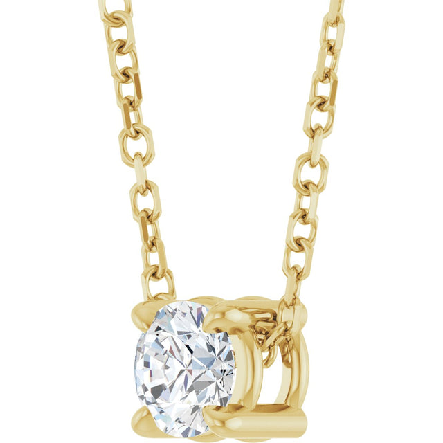 14K Gold Round Natural White Sapphire Solitaire Slide Necklace or Pendant - Yellow Gold - view 2