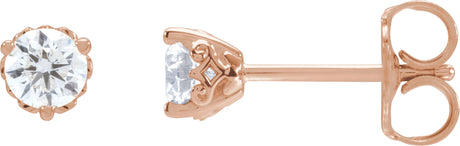 14K Gold Lab-Grown Diamond Round 3-Prong Scroll Stud Earrings - Rose Gold
