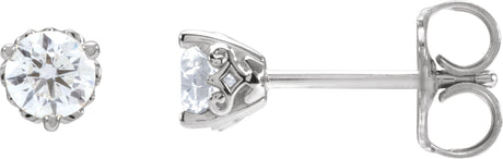 14K Gold Lab-Grown Diamond Round 3-Prong Scroll Stud Earrings - White Gold
