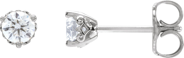 14K Gold Lab-Grown Diamond Round 3-Prong Scroll Stud Earrings - White Gold