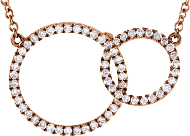 14K Gold Round Natural Diamond Interlocking Circle Necklace – 1/3 CTW - Rose Gold
