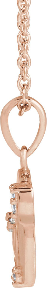 14K Gold Round Natural Diamond Accented Engravable Floral Necklace or Pendant - Rose Gold - view 2