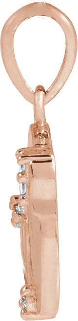 14K Gold Round Natural Diamond Accented Engravable Floral Necklace or Pendant - Rose Gold - view 2