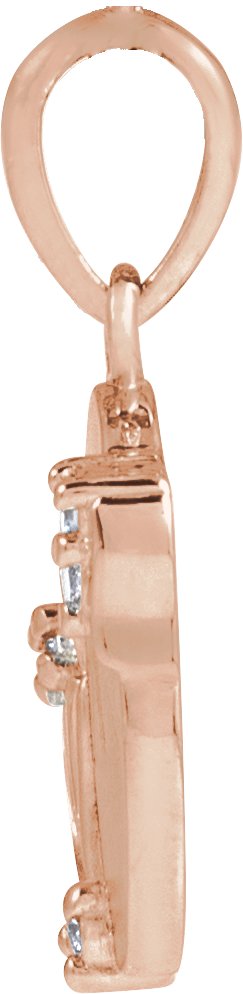 14K Gold Round Natural Diamond Accented Engravable Floral Necklace or Pendant - Rose Gold - view 2
