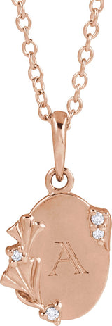 14K Gold Round Natural Diamond Accented Engravable Floral Necklace or Pendant - Rose Gold