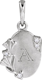 Platinum Round Natural Diamond Accented Engravable Floral Necklace or Pendant - view 3