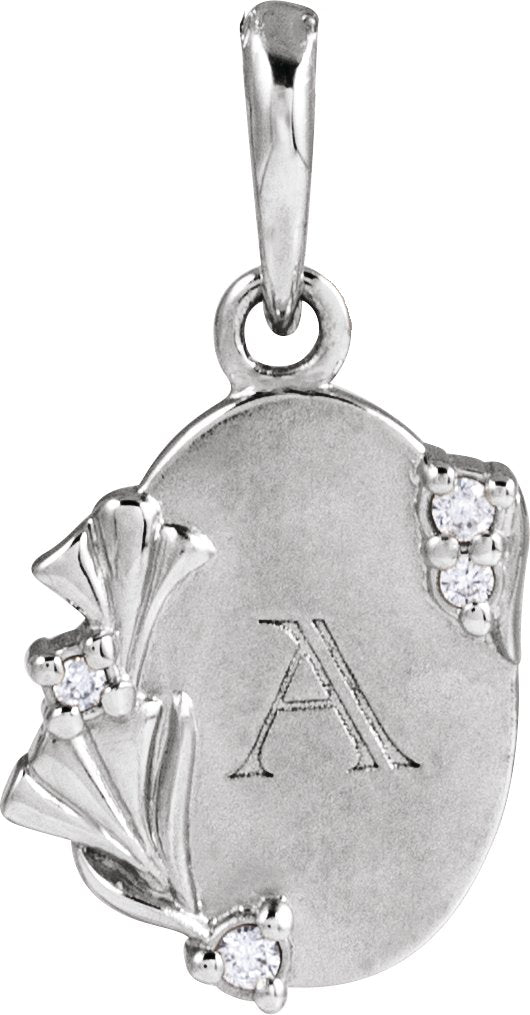 Platinum Round Natural Diamond Accented Engravable Floral Necklace or Pendant - view 3