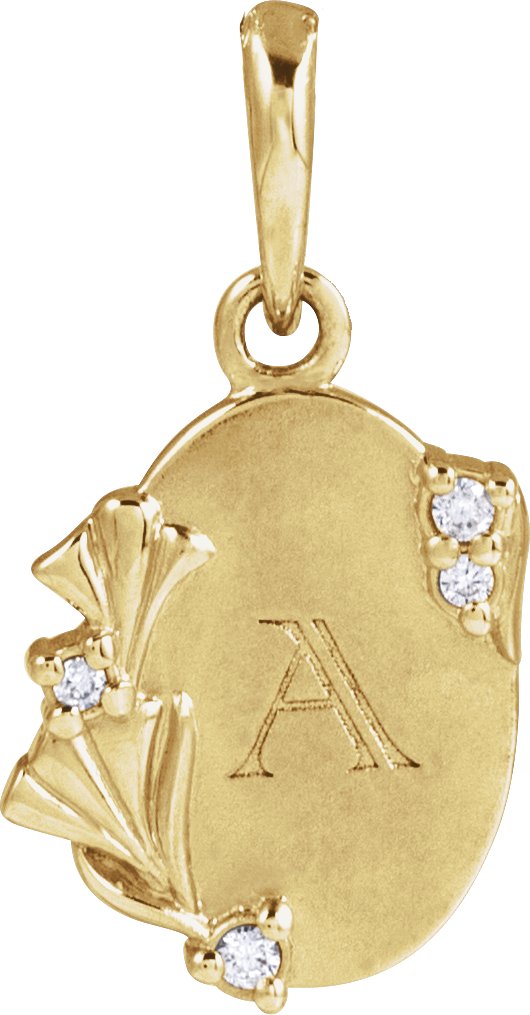 14K Gold Round Natural Diamond Accented Engravable Floral Necklace or Pendant - Yellow Gold - view 3