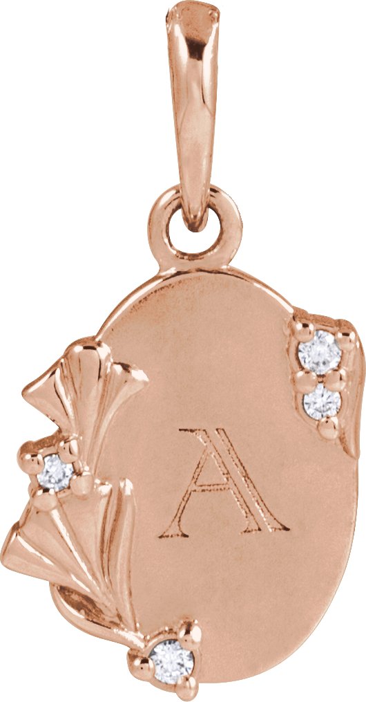 14K Gold Round Natural Diamond Accented Engravable Floral Necklace or Pendant - Rose Gold - view 3