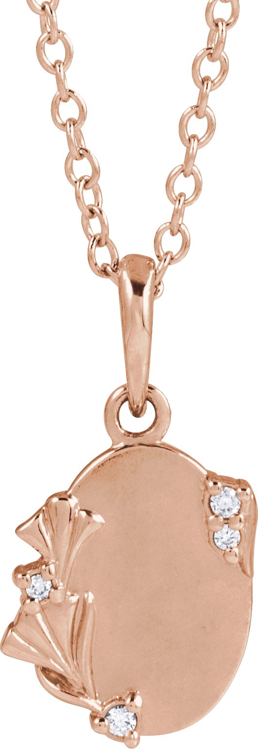 14K Gold Round Natural Diamond Accented Engravable Floral Necklace or Pendant - Rose Gold - view 3