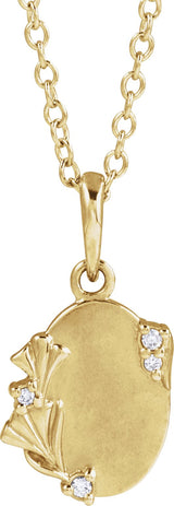 14K Gold Round Natural Diamond Accented Engravable Floral Necklace or Pendant - Yellow Gold