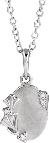 14K Gold Round Natural Diamond Accented Engravable Floral Necklace or Pendant - White Gold