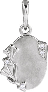 Platinum Round Natural Diamond Accented Engravable Floral Necklace or Pendant