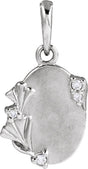 Platinum Round Natural Diamond Accented Engravable Floral Necklace or Pendant