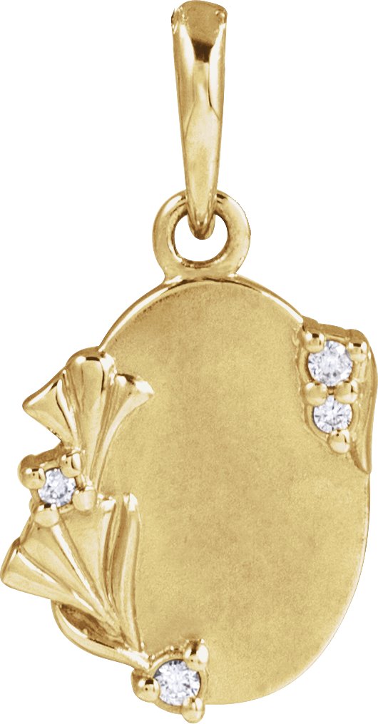 14K Gold Round Natural Diamond Accented Engravable Floral Necklace or Pendant - Yellow Gold