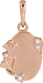 14K Gold Round Natural Diamond Accented Engravable Floral Necklace or Pendant - Rose Gold
