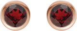 14K Gold Natural Mozambique Garnet Round Bezel-Set Birthstone Stud Earrings - Rose Gold - view 2