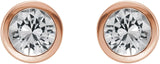 14K Gold Natural White Sapphire Round Bezel-Set Birthstone Stud Earrings - Rose Gold - view 2