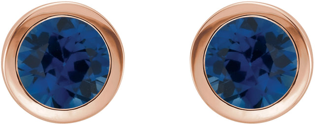 14K Gold Natural Blue Sapphire Round Bezel-Set Birthstone Stud Earrings - Rose Gold - view 2