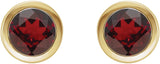 14K Gold Natural Mozambique Garnet Round Bezel-Set Birthstone Stud Earrings - Yellow Gold - view 2