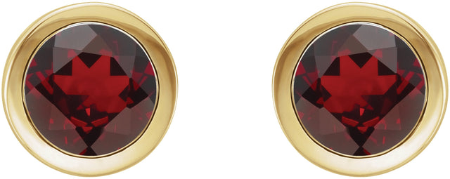 14K Gold Natural Mozambique Garnet Round Bezel-Set Birthstone Stud Earrings - Yellow Gold - view 2