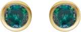 14K Gold Lab-Grown Alexandrite Round Bezel-Set Birthstone Stud Earrings - Yellow Gold